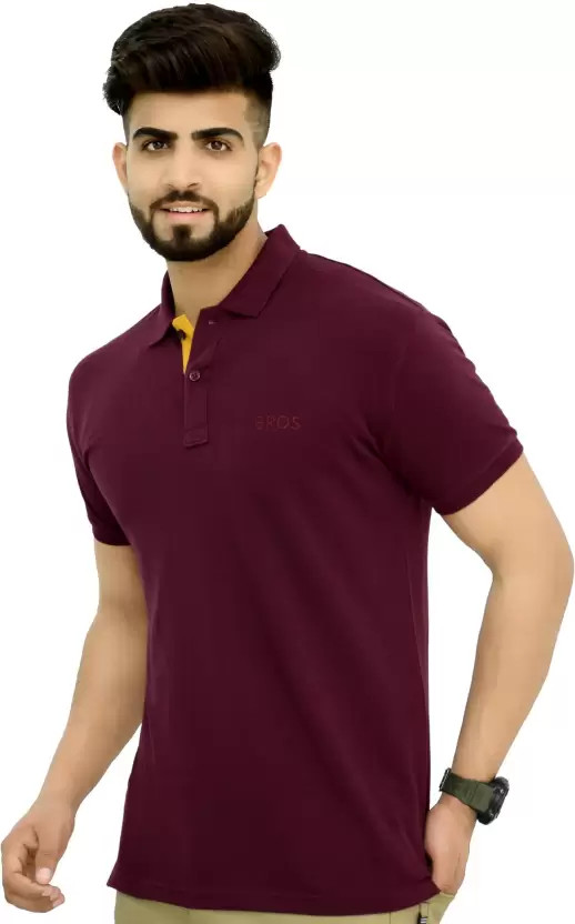 Men Self Design Polo Neck Cotton Blend